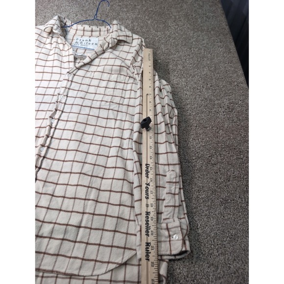 Frank & Eileen Joely Windowpane Plaid Button Up Shirt Cream Brown Womens Large - Picture 8 of 10